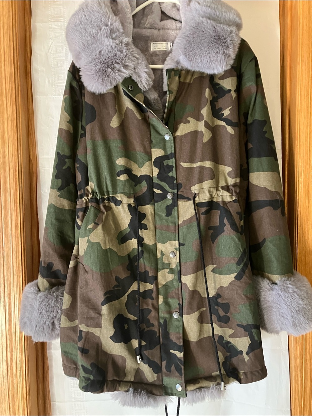 ASA Fashion Group Womens XL Camo Faux Fur Lined Hooded Snap Closure Parka Jacket